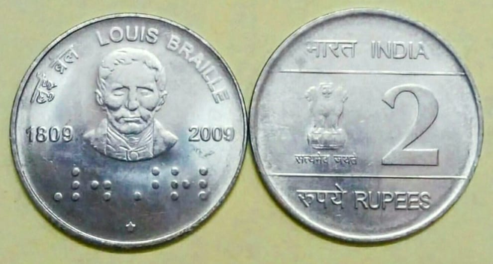 2 Rupees Louis Braille Commemorative Coin